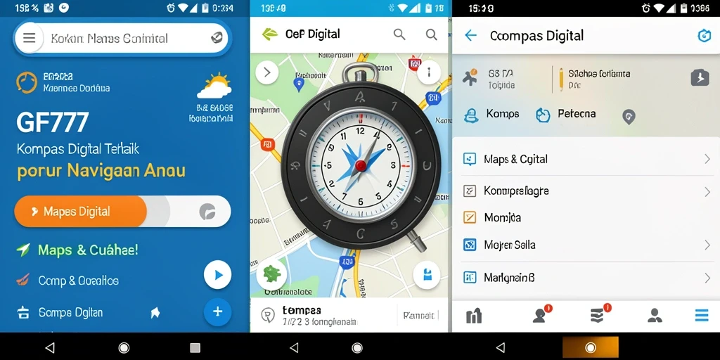 Tampilan antarmuka GF777 menampilkan kompas digital yang akurat dan desain yang ramah pengguna.