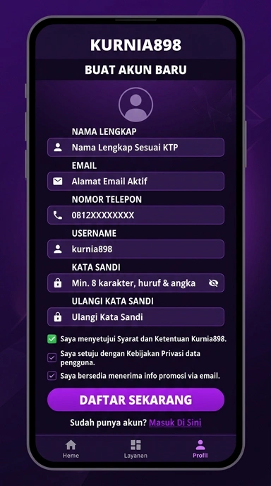 Tampilan halaman daftar kurnia898